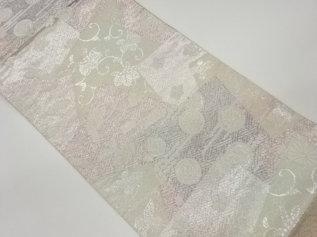 色紙に花唐草模様織出し袋帯